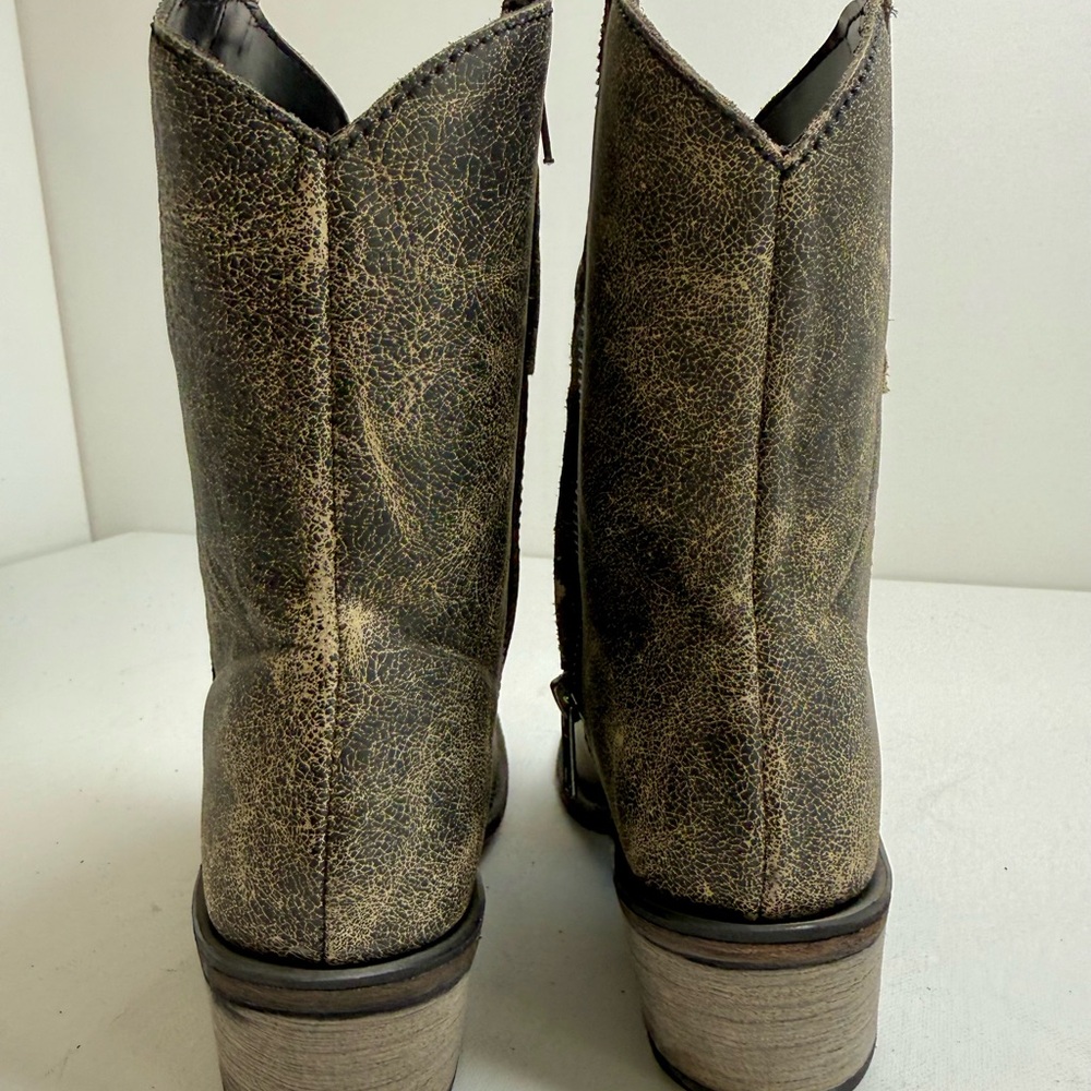 Old West Girl’s Distressed Leather Charcoal Cross Stitch Cowgirl Boots Size 2.5 - Picture 12 of 13